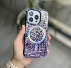 Taşlı MagSafe Özellikli Kılıf - Derin Mor