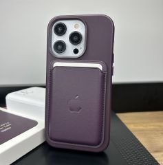 Apple MagSafe Özellikli Deri Kılıf - Derin Mor