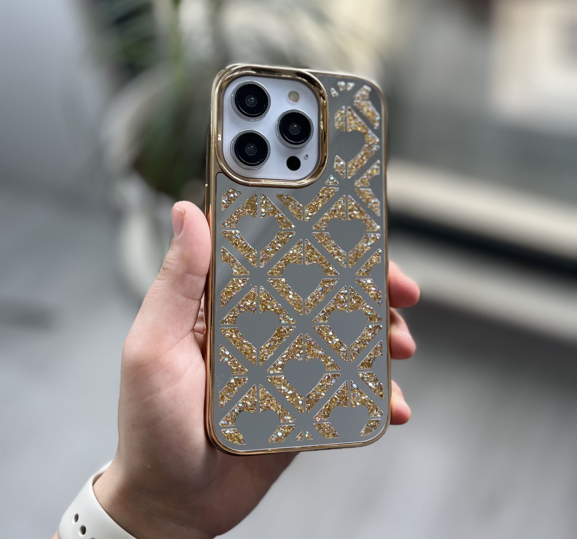 Aynalı Taşlı Silicon Kılıf - Gold