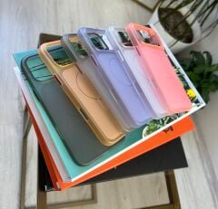 Premium Texture MagSafe Şeffaf Kılıf - Lila