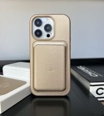 Apple MagSafe Özellikli Deri Kılıf - Gold