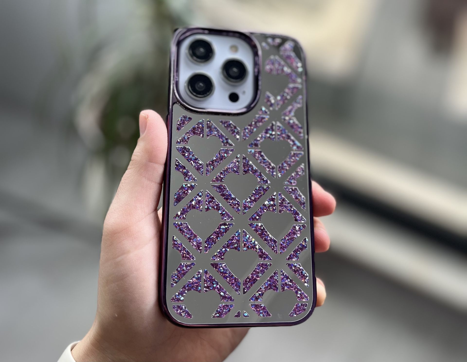 Aynalı Taşlı Silicon Kılıf - Derin Mor