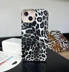 Leopar Desenli Deri Kılıf - Black