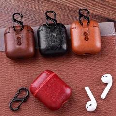 Airpods 2.Nesil Kancalı Deri Kılıf - Vişne