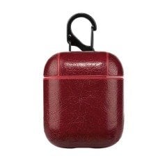Airpods 2.Nesil Kancalı Deri Kılıf - Vişne