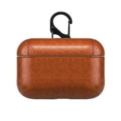 Airpods Pro Kancalı Deri Kılıf - Kahverengi