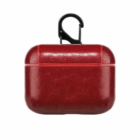 Airpods 3.Nesil Kancalı Deri Kılıf - Vişne