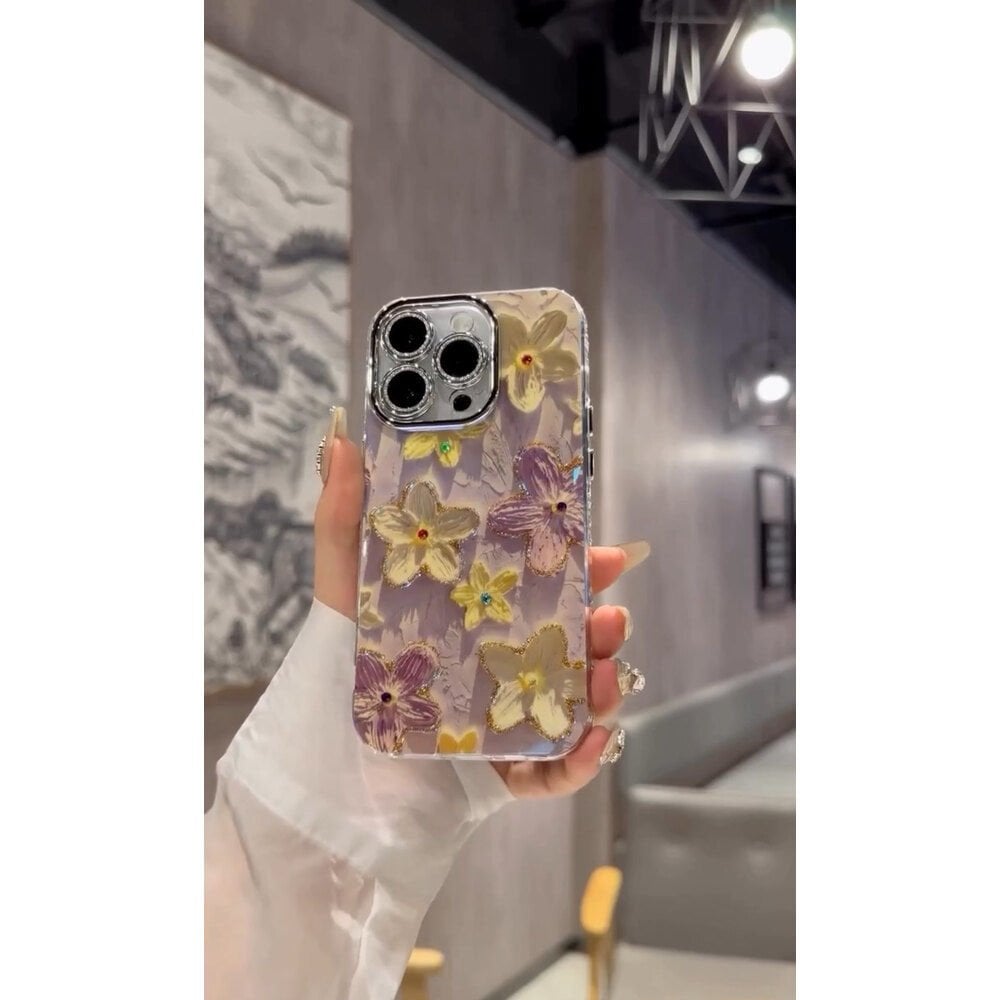 iPhone Çiçek Desenli Lens Korumalı Kılıf - Lila