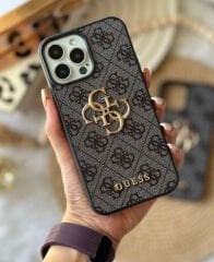 iPhone Guess Lansman Deri Kılıf - Siyah