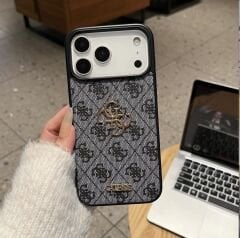 iPhone Guess Lansman Deri Kılıf - Siyah