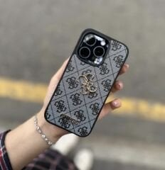 iPhone Guess Lansman Deri Kılıf - Siyah