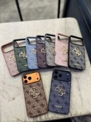 iPhone Guess Lansman Deri Kılıf - Siyah