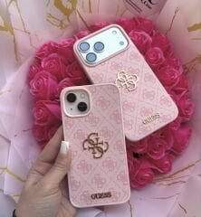 iPhone Guess Lansman Deri Kılıf - Pembe