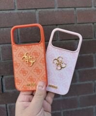 iPhone Guess Lansman Deri Kılıf - Pembe