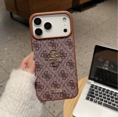 iPhone Guess Lansman Deri Kılıf - Kahverengi