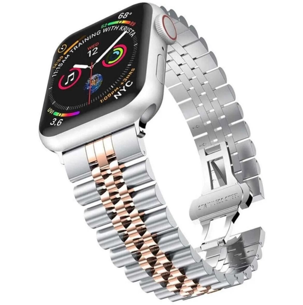 Apple Watch Rolex  Çelik Loop Kordon - Rose/Gümüş
