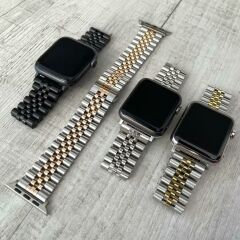 Apple Watch Rolex  Çelik Loop Kordon - Gold/Gümüş