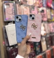 iPhone Guess Lansman Deri Kılıf - Bebe Mavi