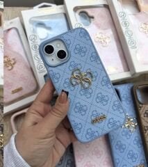 iPhone Guess Lansman Deri Kılıf - Bebe Mavi