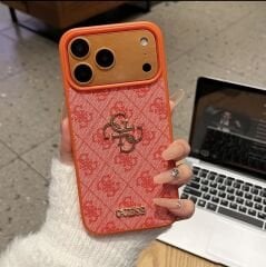 iPhone Guess Lansman Deri Kılıf - Turuncu