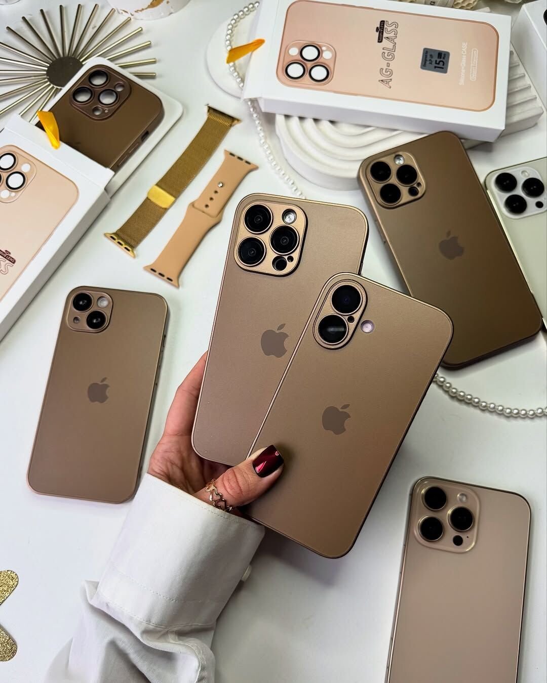 iPhone A-G Glass Case - Çöl Titanyum