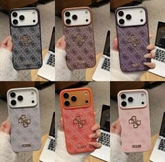 iPhone Guess Lansman Deri Kılıf - Titanyum