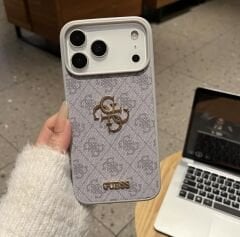 iPhone Guess Lansman Deri Kılıf - Titanyum