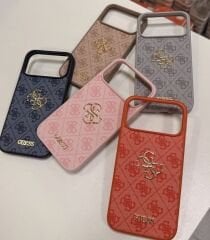 iPhone Guess Lansman Deri Kılıf - Titanyum