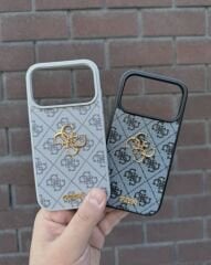 iPhone Guess Lansman Deri Kılıf - Titanyum