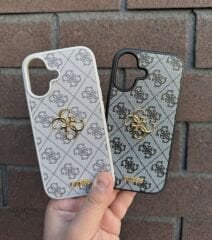 iPhone Guess Lansman Deri Kılıf - Titanyum