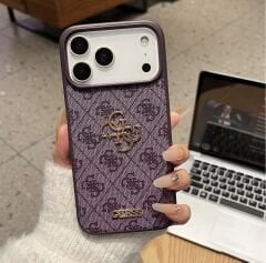 iPhone Guess Lansman Deri Kılıf - Derin Mor