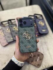 iPhone Guess Lansman Deri Kılıf - Yeşil