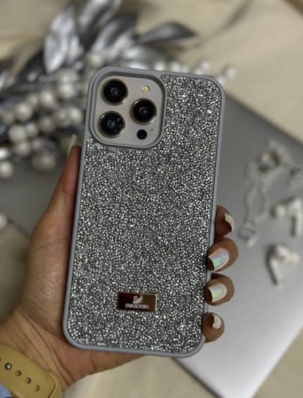 iPhone Swarovski Taşlı Kılıf - Titanyum Gri