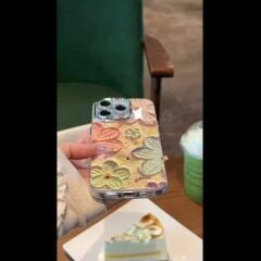 iPhone Çiçek Desenli Lens Korumalı Kılıf - Kum Pembe