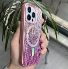 Taşlı MagSafe Özellikli Kılıf - Rose